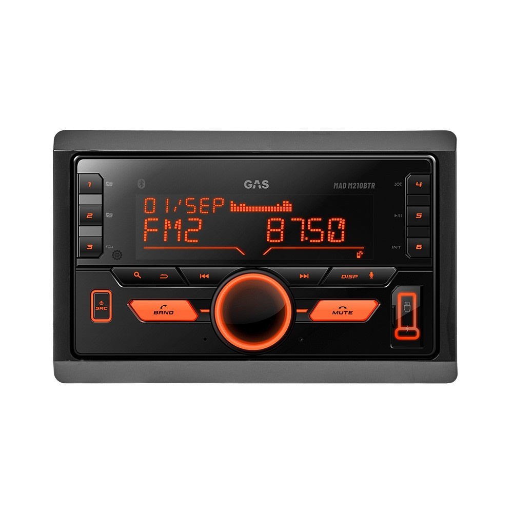 GAS MAD M210-BTR, 2-DIN-autosoitin Bluetoothilla ja 2 paria linjalähtöjä