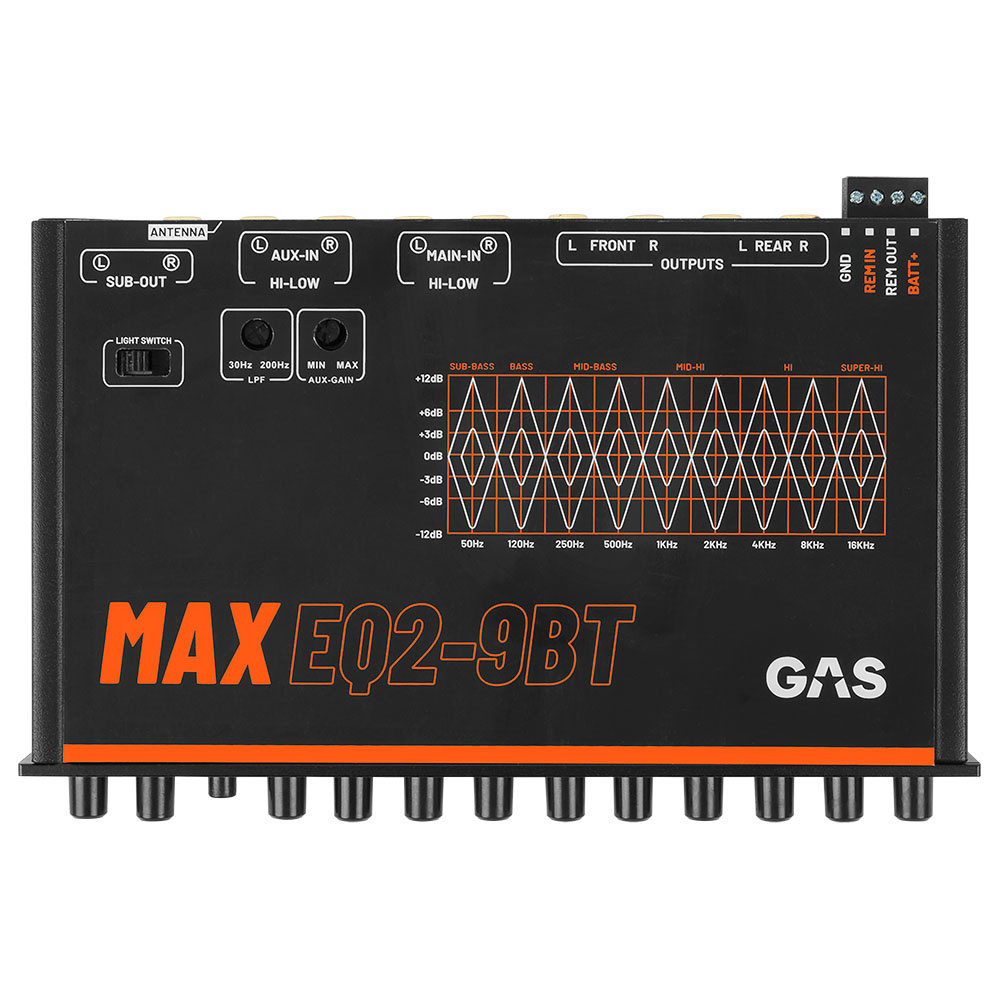 GAS MAX EQ2-9, 9-kaistainen analoginen ekvalisaattori Bluetoothilla