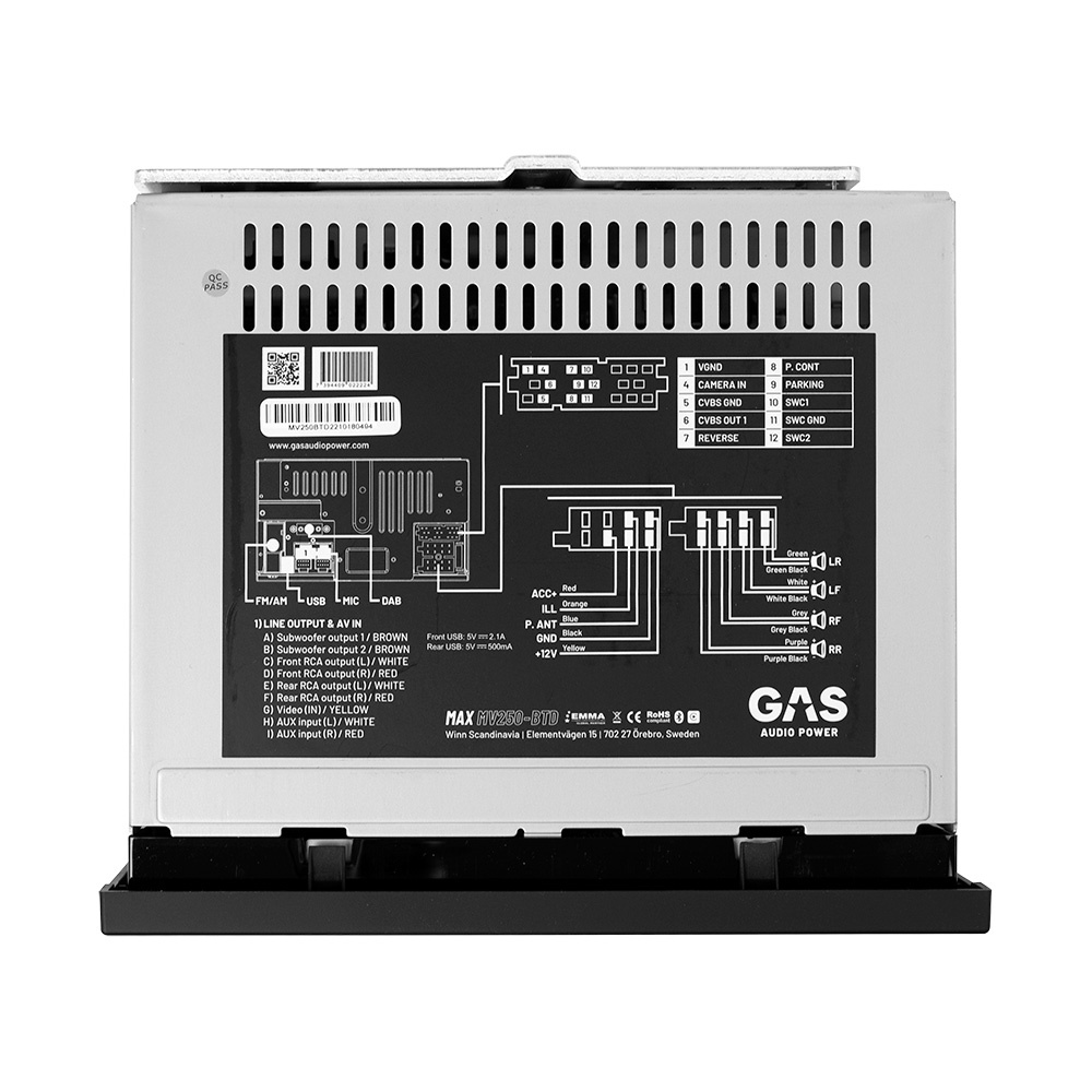 GAS MAX MV250-BTD, autostereo Apple CarPlaylla, Bluetoothilla, handsfree-toiminnolla ja DAB+:lla