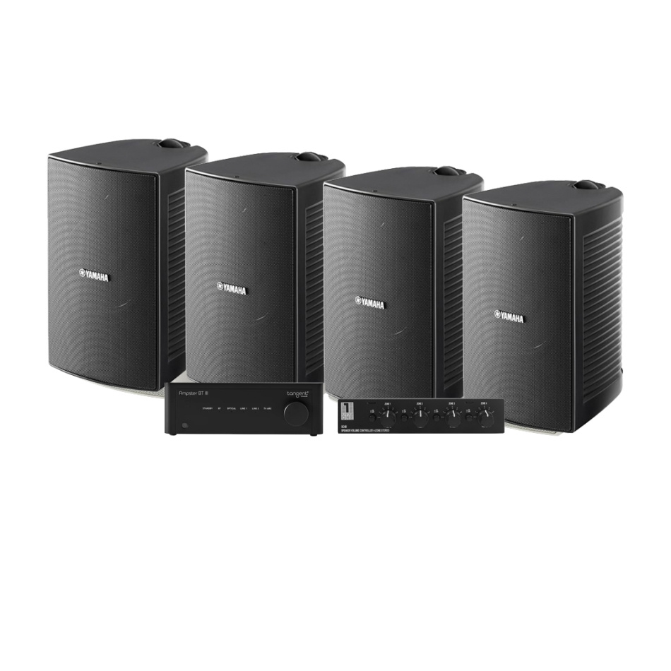 4-pack Yamaha NS-AW294 Tangent Ampster BT III:n ja kaiutinkytkimen kanssa, ulkopaketti
