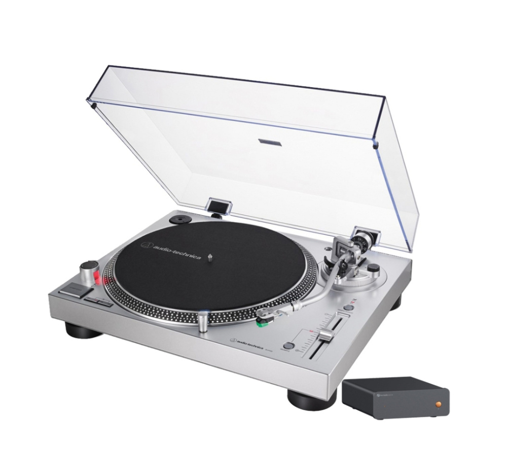Audio Technica AT-LP120XUSB hopea ulkoisella RIAA Fosi Audio Box X5:llä