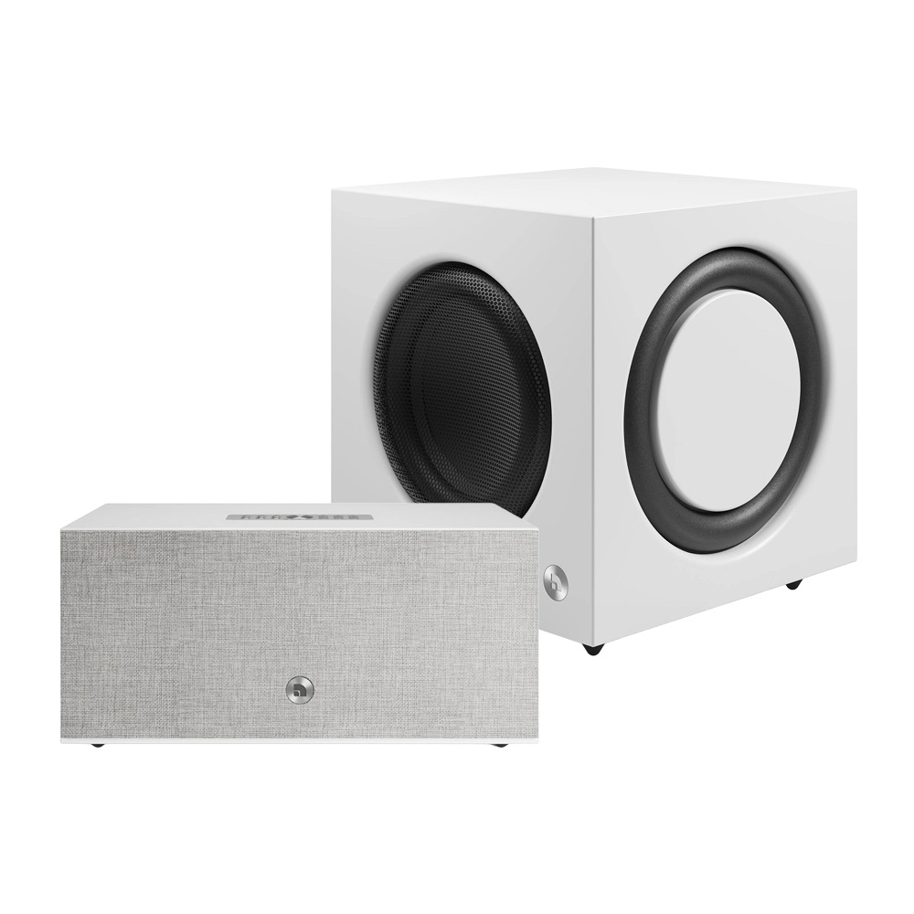 Audio Pro C20 W ja SW10, aktiivinen kaiutinpaketti valkoisena