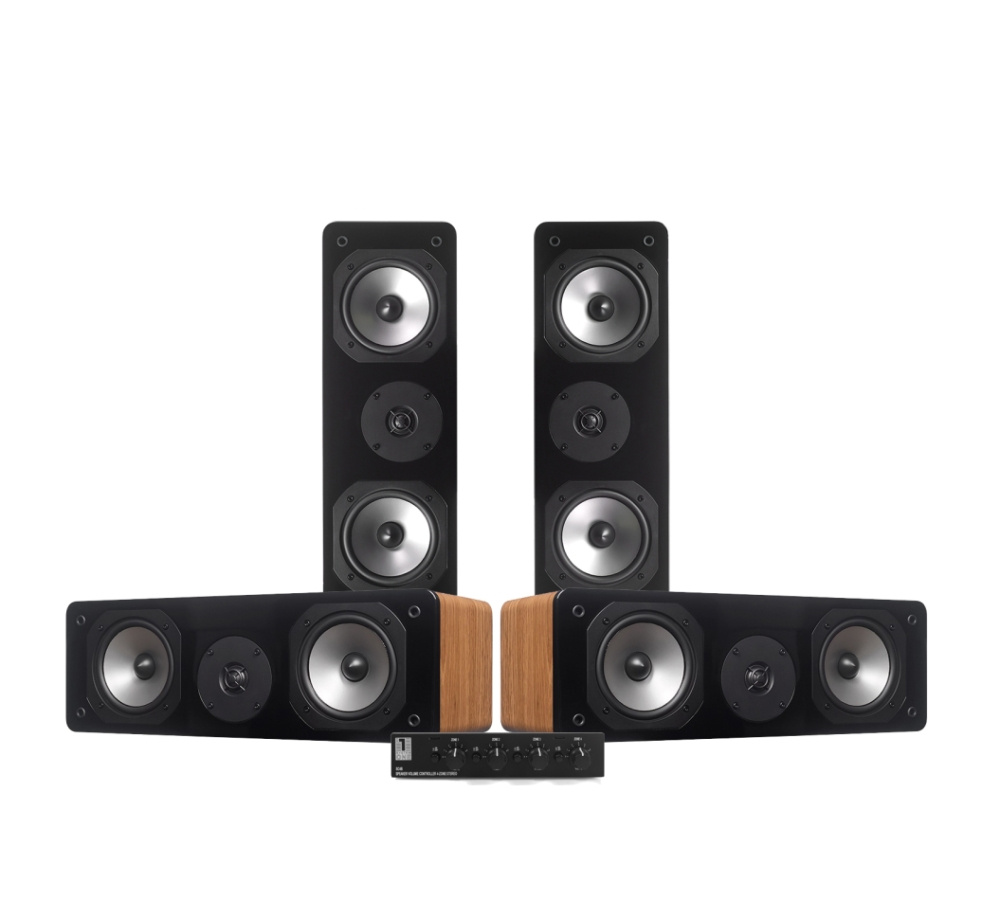 4-pack Dynavoice C-5 tammea System One SC4B kaiutinkytkimellä, autotallipaketti