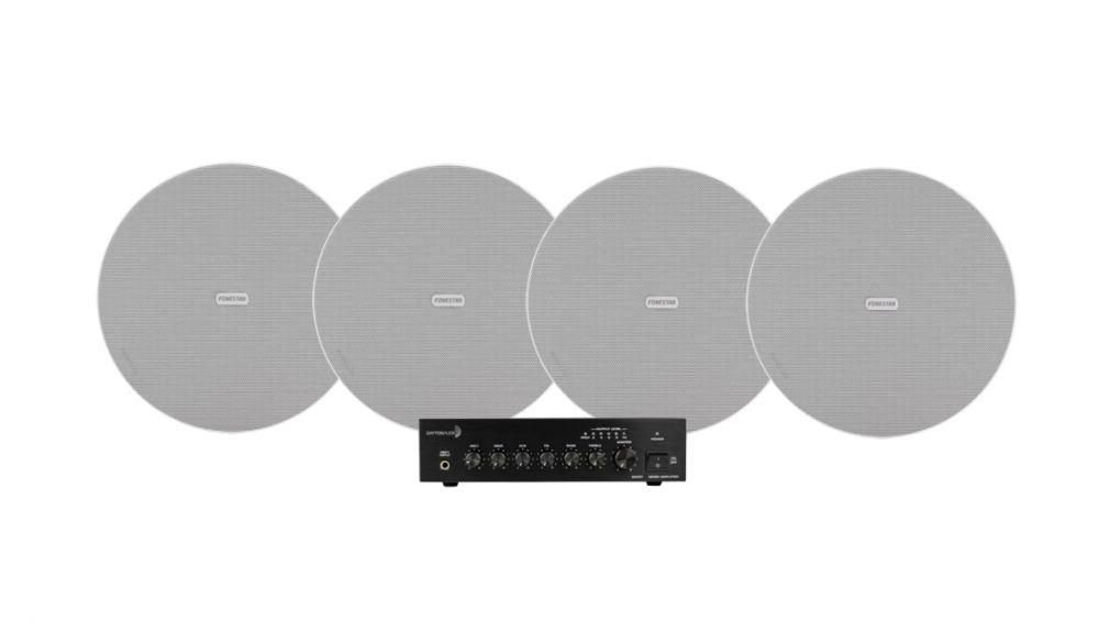 Dayton Audio DA40T ja 4 kpl Fonestar Sky-8T, kaupallinen 100V-paketti