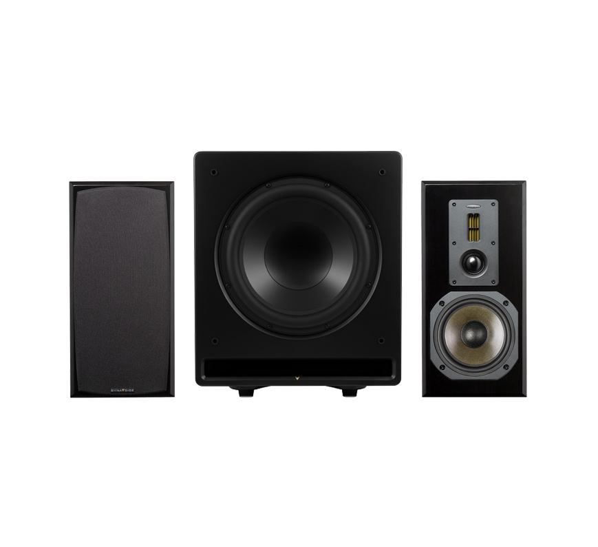 Dynavoice Definition DM-6II CSB-V12:n kanssa, 2.1 kaiutinpaketti mustana