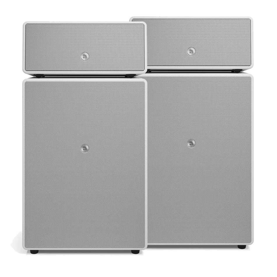 2-pack Audio Pro Drumfire II W Wi-Fi-kaiuttimet Google Castilla & AirPlay 2:lla, valkoinen