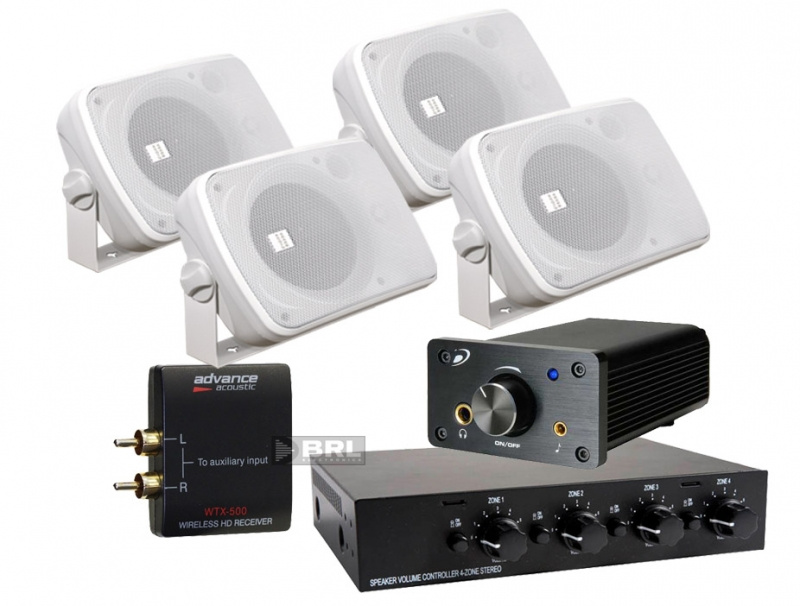 Lådhögtalare, högtalarväxel & förstärkare + trådlös mottagare