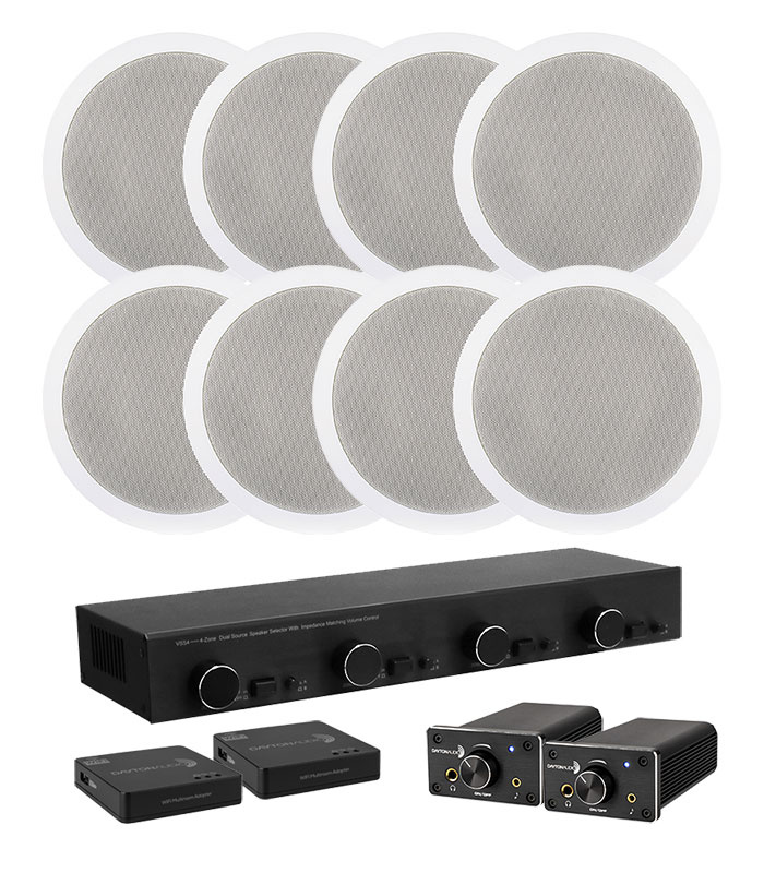 Dayton Audio DTA-120BT med högtalarväxel, WiFi-adapter & 4par högtalare