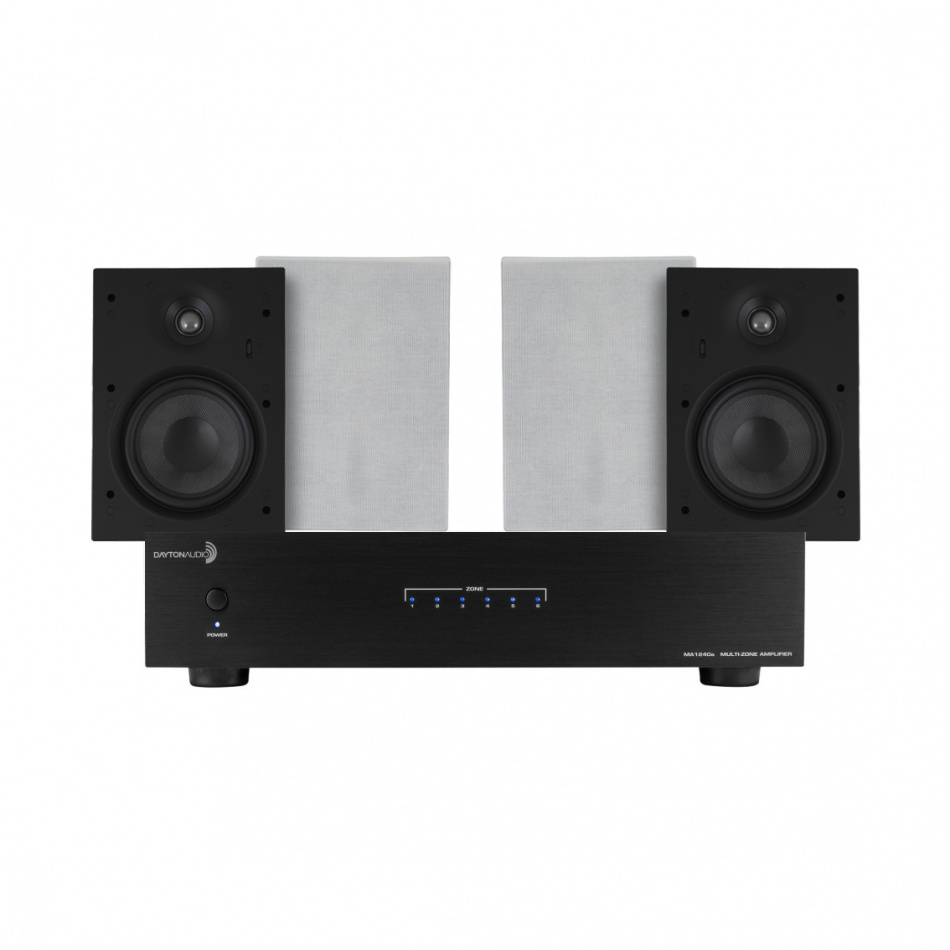 Dayton Audio MA1240 & 2 paria System One IW690 sisäänrakennettuja kaiuttimia