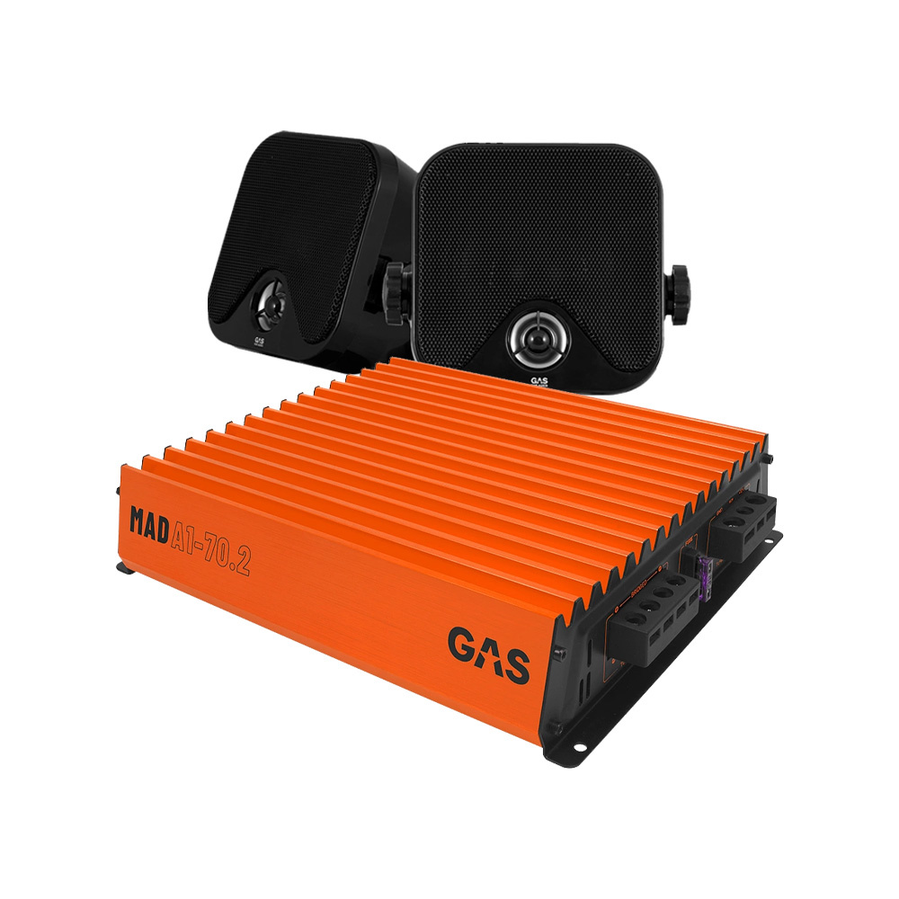 GAS MAD BK1-44 kaappi­kaiuttimet & MAD A1-70.2, hattuhylly­paketti