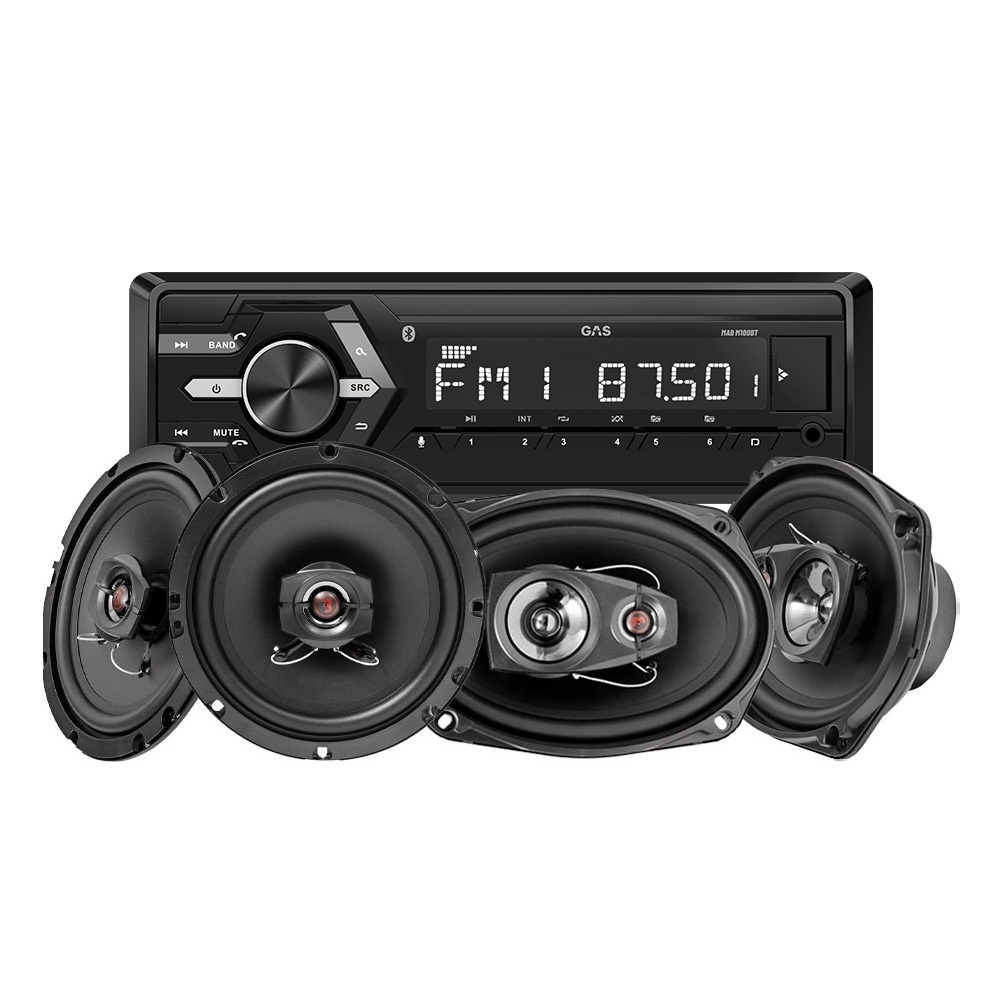 GAS MAD M100-BT autostereopaketti Bass Habit Rebel -kaiuttimilla
