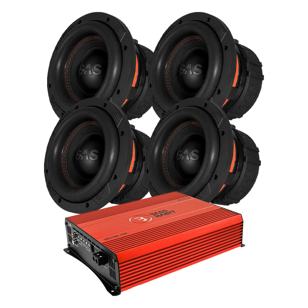4-pakkaus GAS MAX S1-8D1 & Bass Habit SPL ELITE 5100.1DF, basspaketti