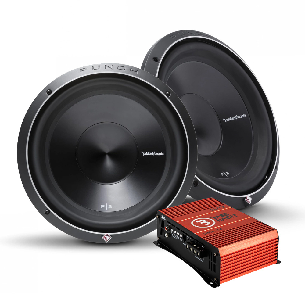 2-pakkaus Rockford Fosgate P3D2-12 & Bass Habit SE550.2DF, bassopaketti