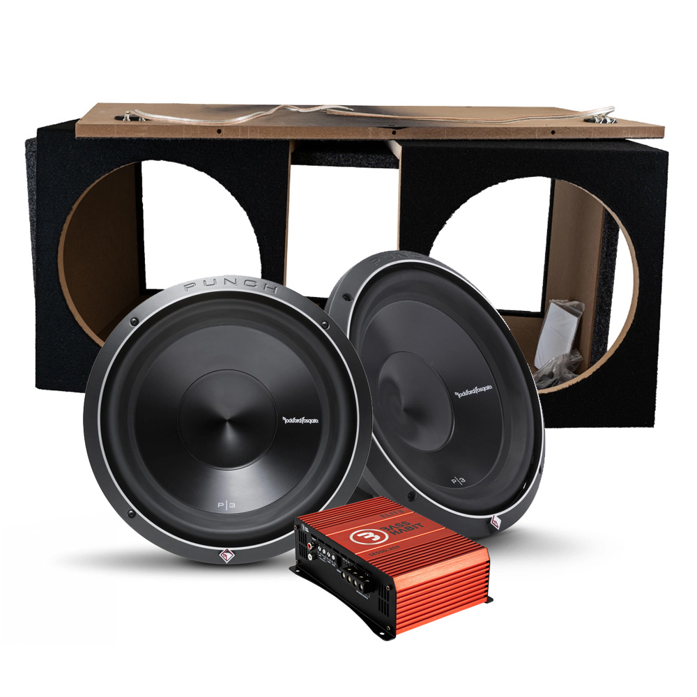 2-pakkaus Rockford Fosgate P3D2-12 & Bass Habit SE550.2DF, bassopaketti rakennussarjana
