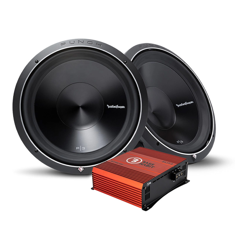 2-pakkaus Rockford Fosgate Punch P3D412 & Bass Habit SPL ELITE 2100.1DF, baspaketti