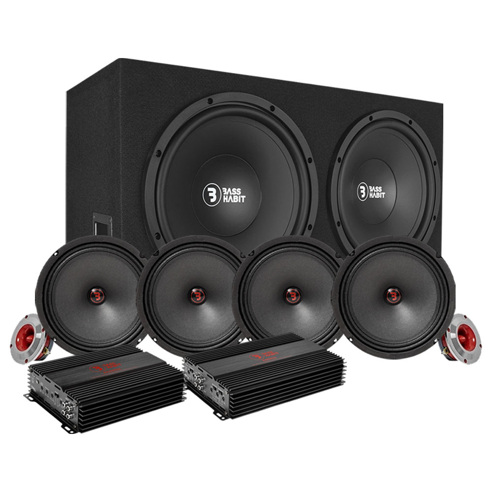 Bass Habit PL212 ja SR200M, SPL kokonaispaketti vahvistimella