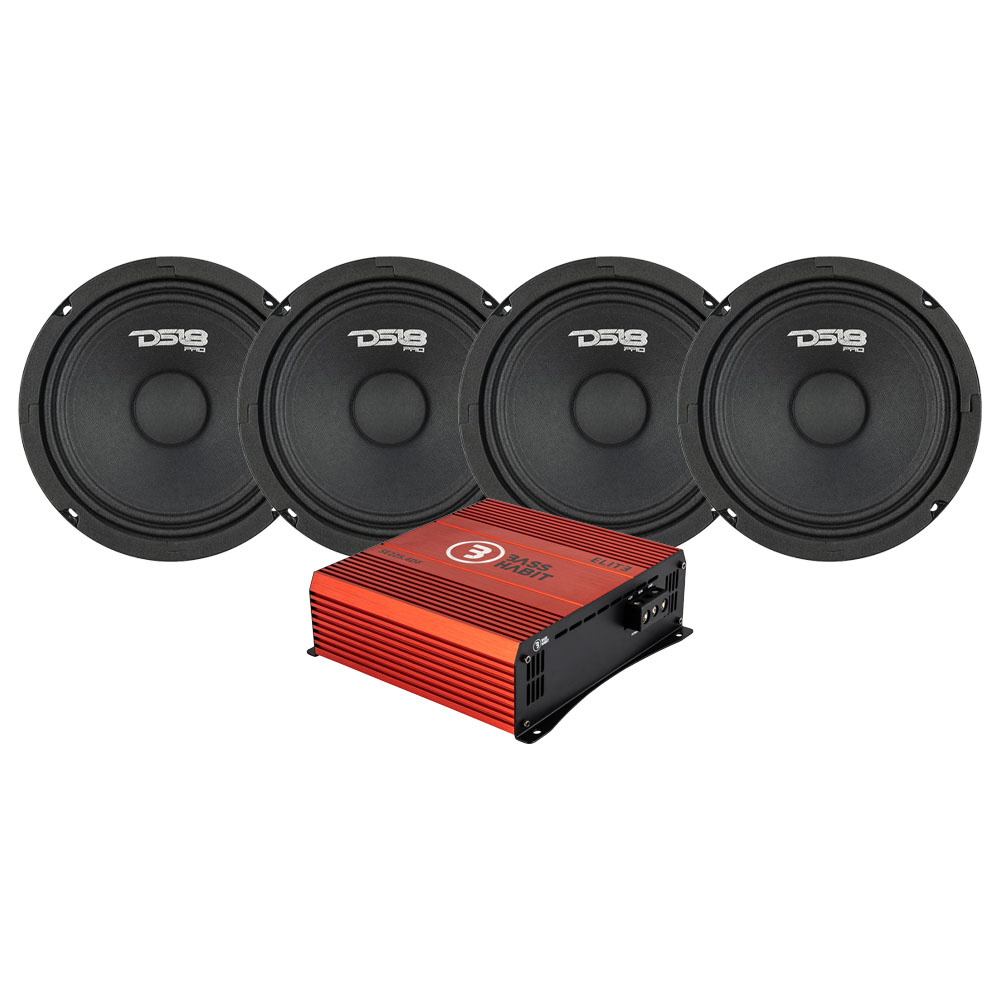 4-pakkaus DS18 PRO-GM6.4 & Bass Habit SPL ELITE 225.4DF