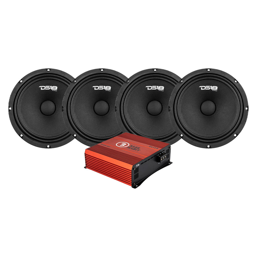 4-pakkaus DS18 PRO-GM8.4 & Bass Habit SPL ELITE 225.4DF