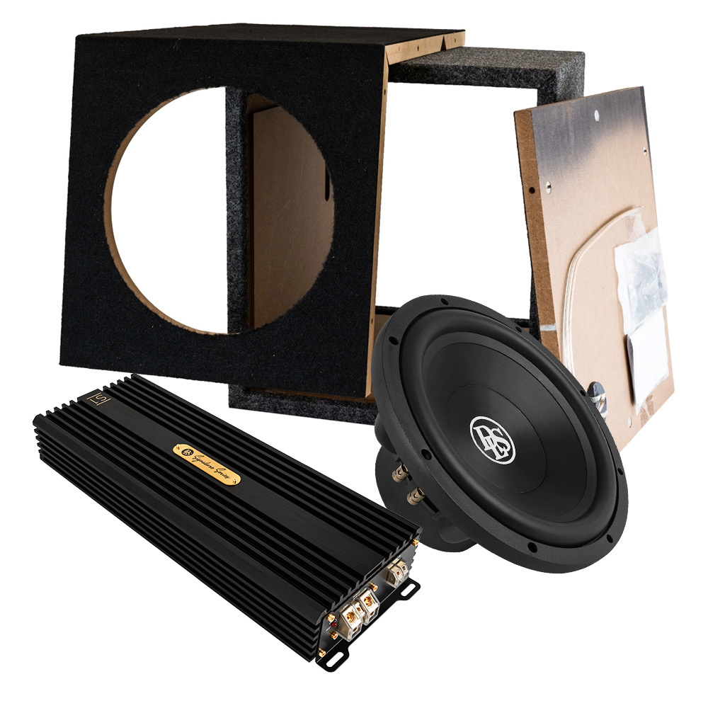 DLS Reference RCW12.D2 laatikossa, jossa on Signature S1, bassopaketti rakennussarjana