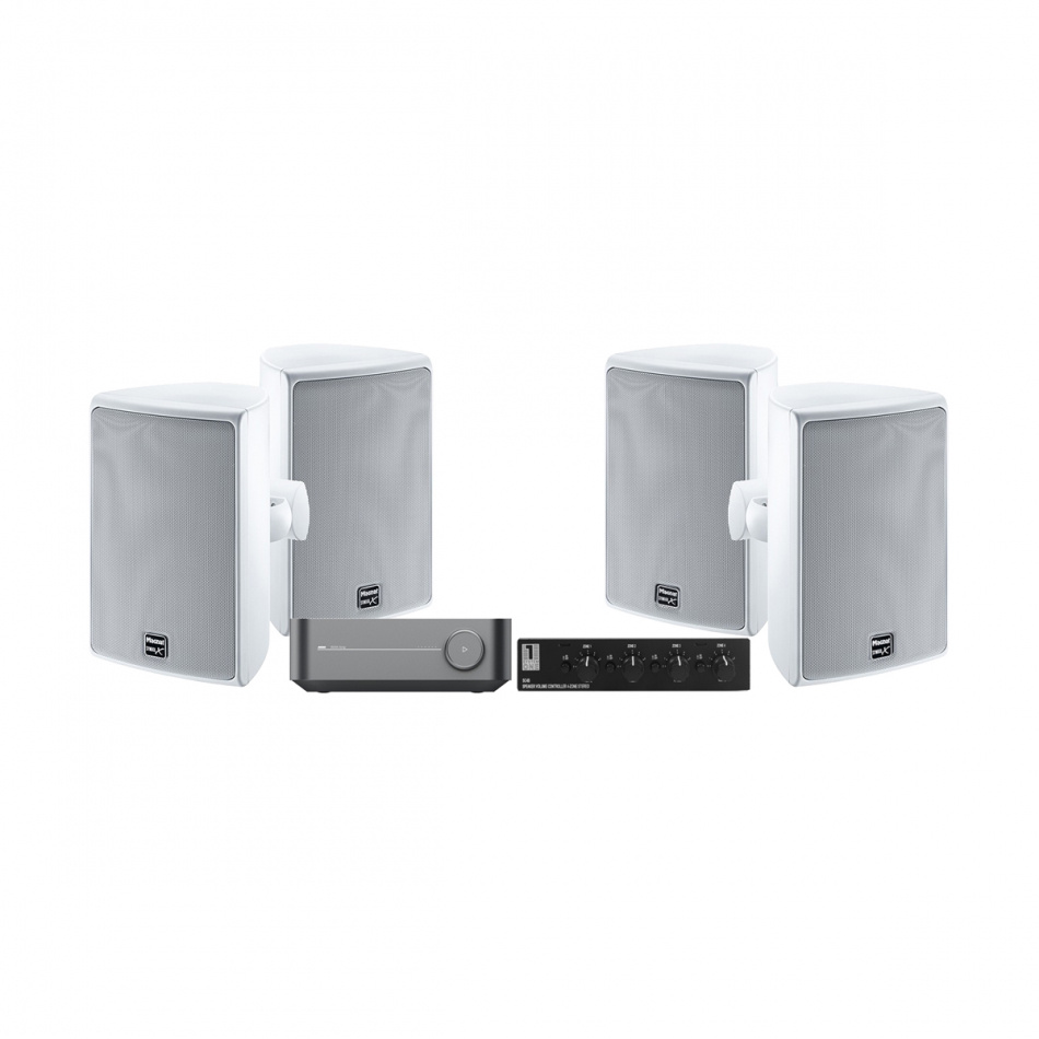 WiiM Amp, SC4B & 2 paria Magnat Symbol X-130 ulkokaiuttimet, valkoinen